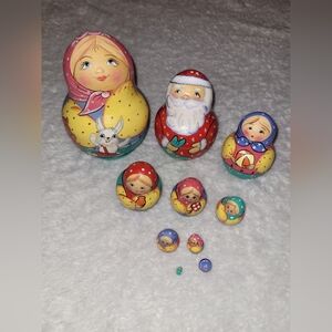 Russian Nesting Dolls 10 Pc Matryoshka Set Hand Painted 10M Santa Babushka